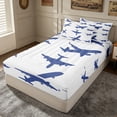 thumbnail image 3 of Erosebridal Simple Blue Aircraft Zipper Full Size Comforter Sets with Fitted Sheet and 2 Pillowcases for Boys Men, Airplane Outline Print Zipper Bedding Set, Reversible, 4 Pieces, 3 of 7