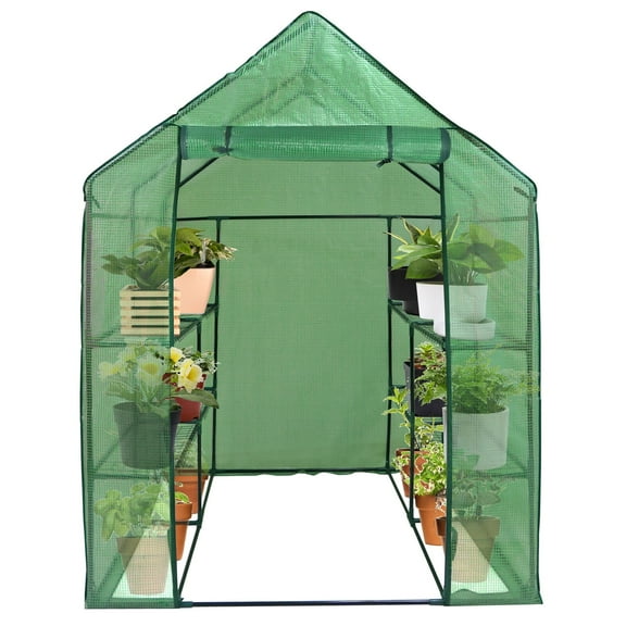 SuperDeal 57in x 57in x 77in Walk-in Greenhouse 3 Tiers 8 Shelves PE & Steel