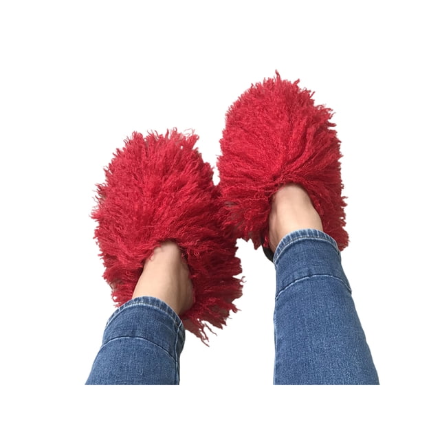 UKAP Chaussettes Pantoufles pour Hommes et Femmes Doublure en Peluche Chaussures Chaudes Bottines Moelleuses Pantoufles Maison Chaussures Décontractées Rouges 5-5.5