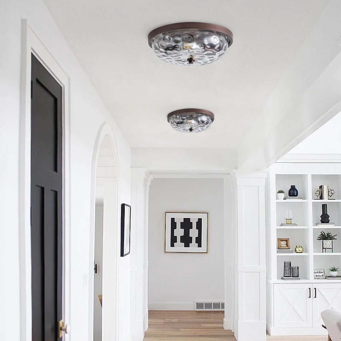 Aiwen 2-Light Bronze Ceiling Lamp Ripple Clear Glass Metal Flush Mount Light Fixture