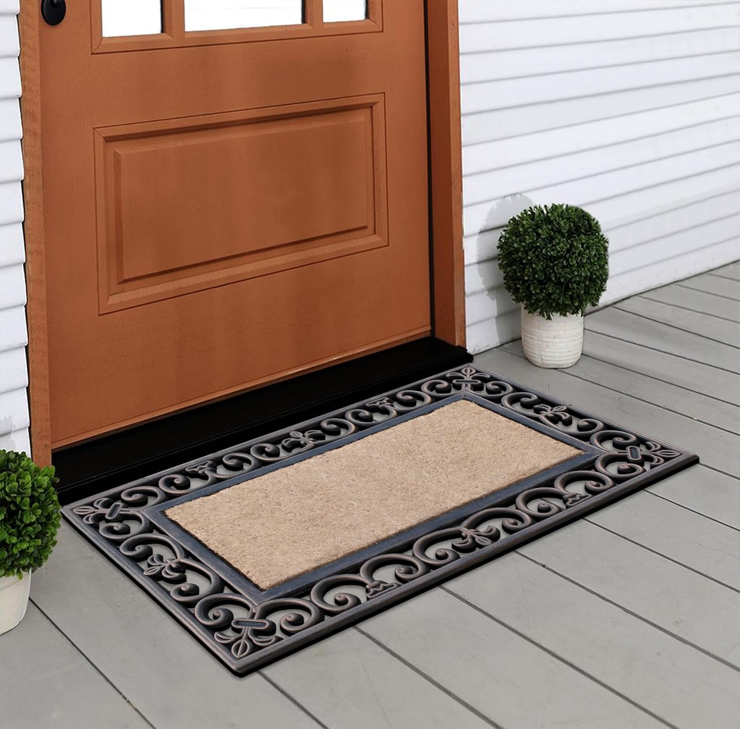 A1HC First Impression Classic Paisley Border Rubber Coir Door Mat for Outdoor Front Door Entrway Doormat 18 in. x 30 in.