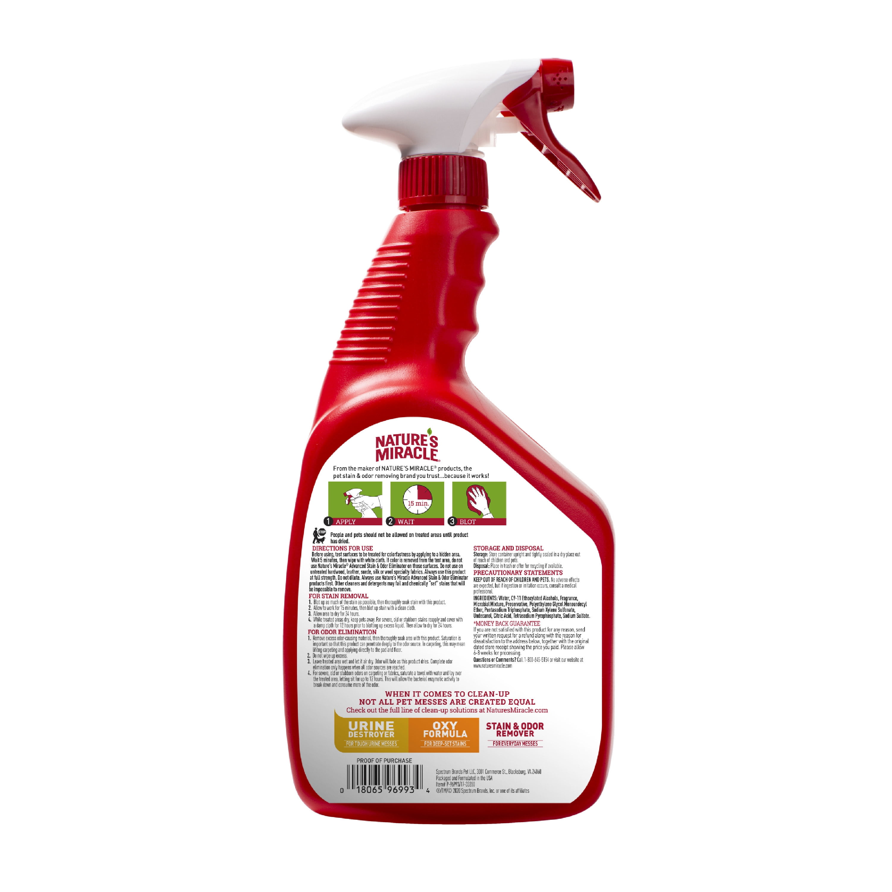 Nature’s Miracle Advanced Cat Stain & Odor Eliminator for Severe Cat Messes, Sunny Lemon, 32 oz