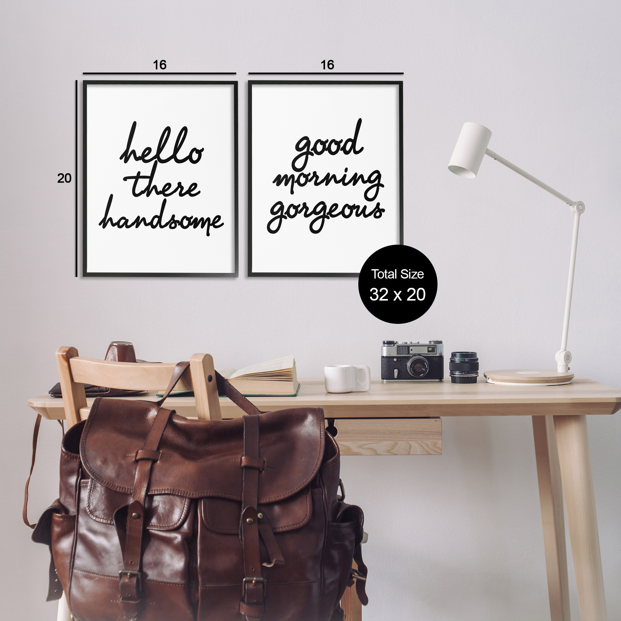 Stupell Industries Handsome & Gorgeous Greetings Inspirational Painting Black Framed Art Print Wall Art, 16 x 20, Set of 2