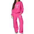 thumbnail image 2 of Bow Sweatsuit Bow Matching Sweat Sets for Women Bow Sweatpants Set Weatsuits Women 2 Piece Outfit Bow Graphic Cute Hoodies Matching Wide Leg Sweatpants Lounge Sets Sweat Set, Hot Pink S, 2 of 5