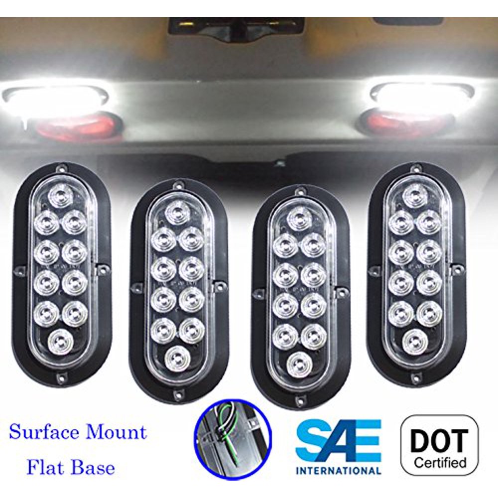 Set of 4 Pcs White 6" Oval LED Light Surface Mount Backup Reverse for Truck Trailer Tractor Jeep