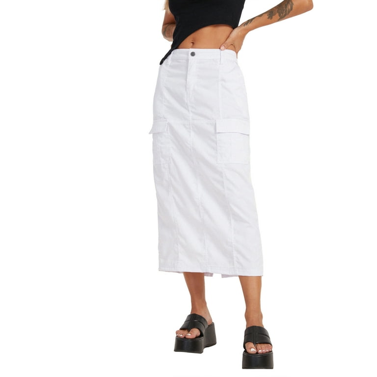 Cargo Skirts with Pockets for Women Low Rise Drawstring Shirred