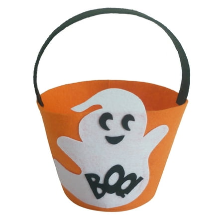 Halloween Felt Fabric Gift Bag Trick or Treat Candy Bucket with Handle Halloween Party Costumes Supplies Decorations--Ghost