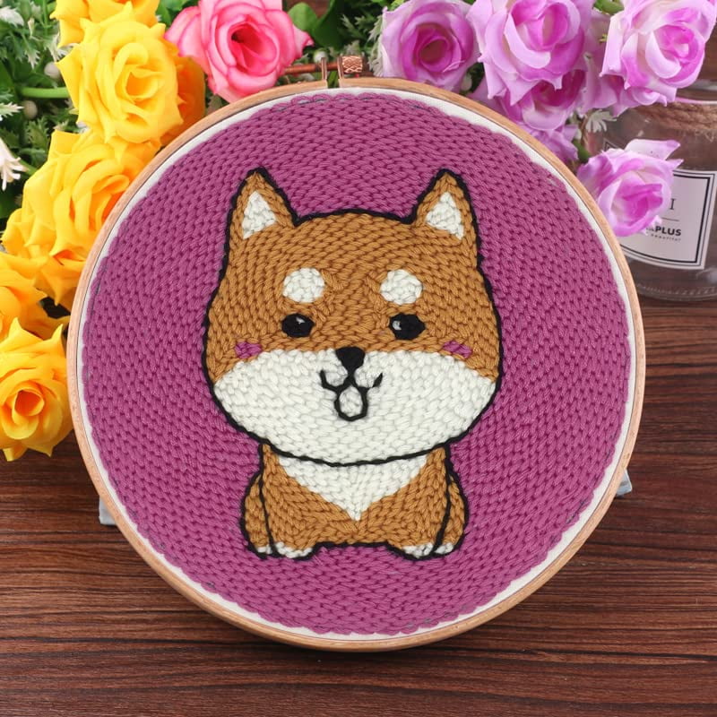 2 Pack Easy Smaller Size DIY Craft Punch Needle Embroidery Kits Rug for Starter Kits with Stamped Color Pattern with Instruction,Yarn and Wood Needle Pen,15cm Hoop (Truck,Dog)