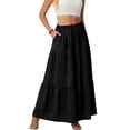 thumbnail image 5 of Women's Casual High Waist Drawstring A-line Maxi Skirt With Pockets Black XL, 5 of 5