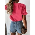 thumbnail image 3 of PRETTYGARDEN Women's Short Sleeve Casual T Shirts Summer Ruffle Plain Round Neck Loose Fit Tee Blouse Tops, 3 of 5
