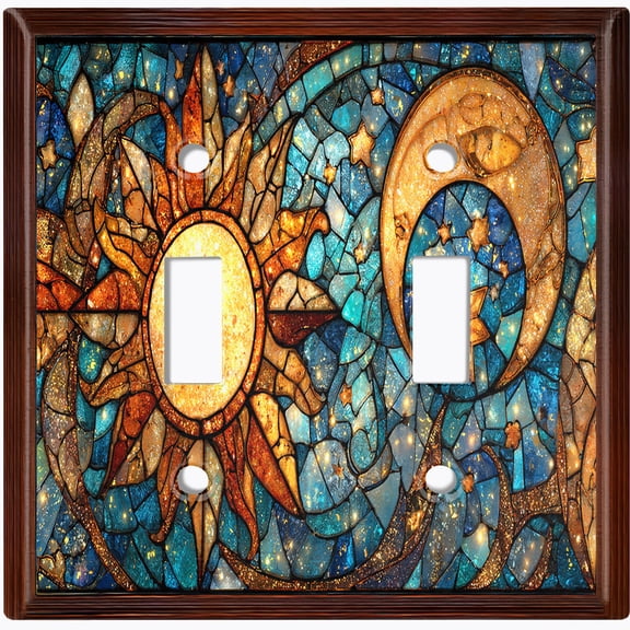 Metal Light Switch Wall Plate Outlet Cover (Printed Image of Cosmic Stained Glass - Double Toggle)