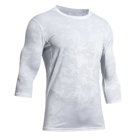TANGQIOP Men Short Sleeve T-Shirts with Quick Dry 3/4 Sleeve Mesh Stretchable Crew Neck Outdoor Athletic Thin Quick Dry Breathable White XL
