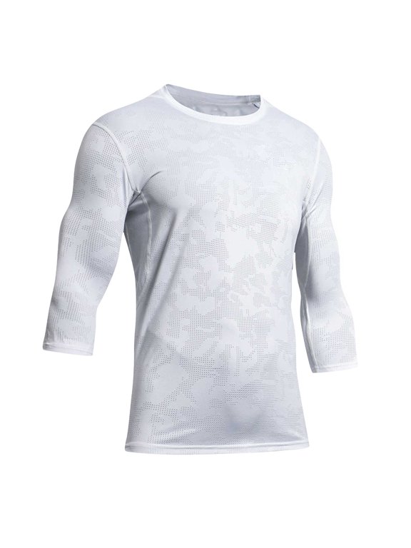 Men Short Sleeve T-Shirts with Quick Dry 3/4 Sleeve Mesh Stretchable Crew Neck Outdoor Athletic Thin Quick Dry Breathable White S