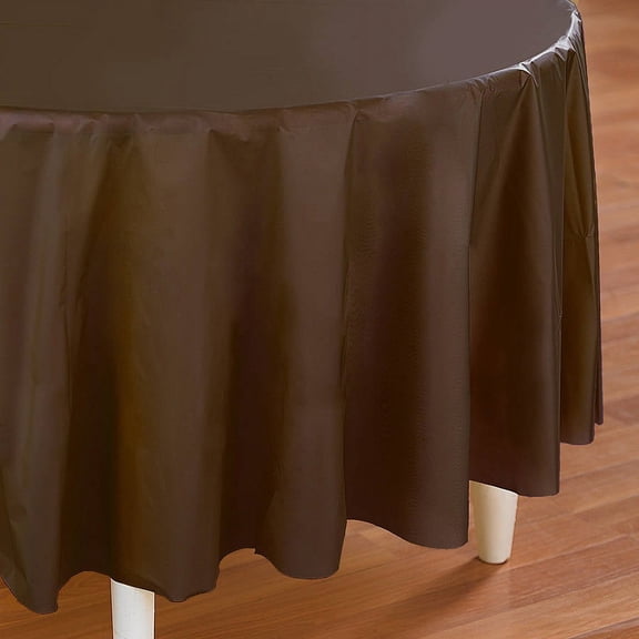 Creative Converting 192841 Chocolate Brown- Brown Round Plastic Tablecover