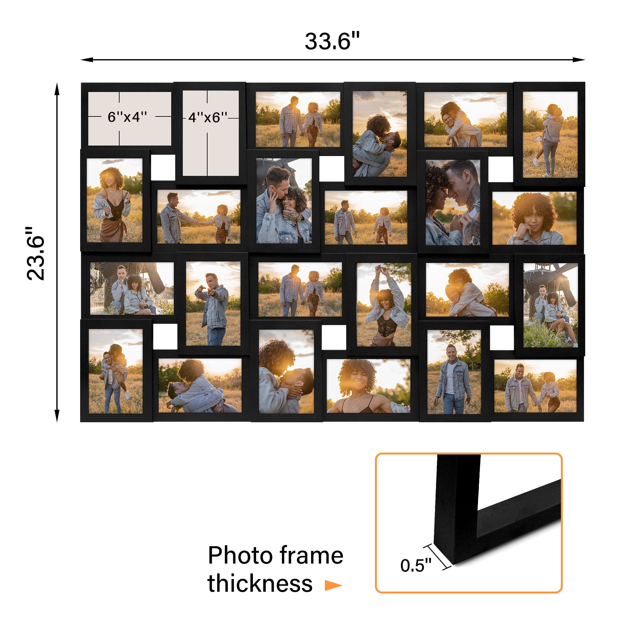 Hello Laura Rustic 24-Socket Gray Collage Photo Frame 4 x 6 Pictures with Large Family and Friend Decor