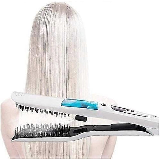 Cepillo alisador de pelo a vapor con pantalla LCD, calentamiento rápido, control iónico del encrespamiento, blanco.