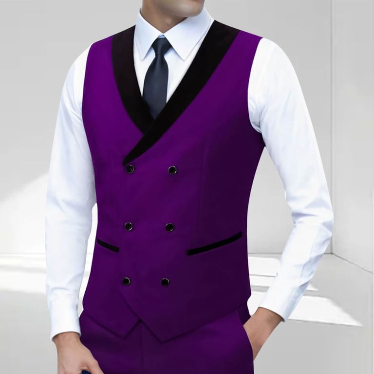 purple dress shirt with vest Lavender Solid Shiny U-Shape Vest Mens-suit