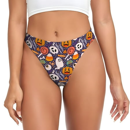 Adobk Pumpkin And Flying Bat1 Print Seamless Women Underwear Thongs No Show Ladies Thong No Line Breathable Comfortable Panties Undies for Women-X-Large