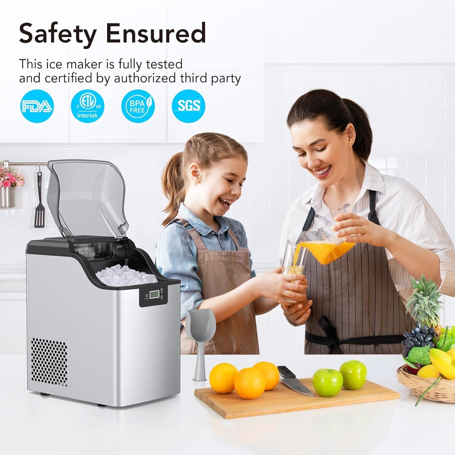44lbs/24H Commercial Ice Maker Machine with 44lbs Ice Storage, Stainless Steel Under Counter ice Machine, Air Cooled, 115v