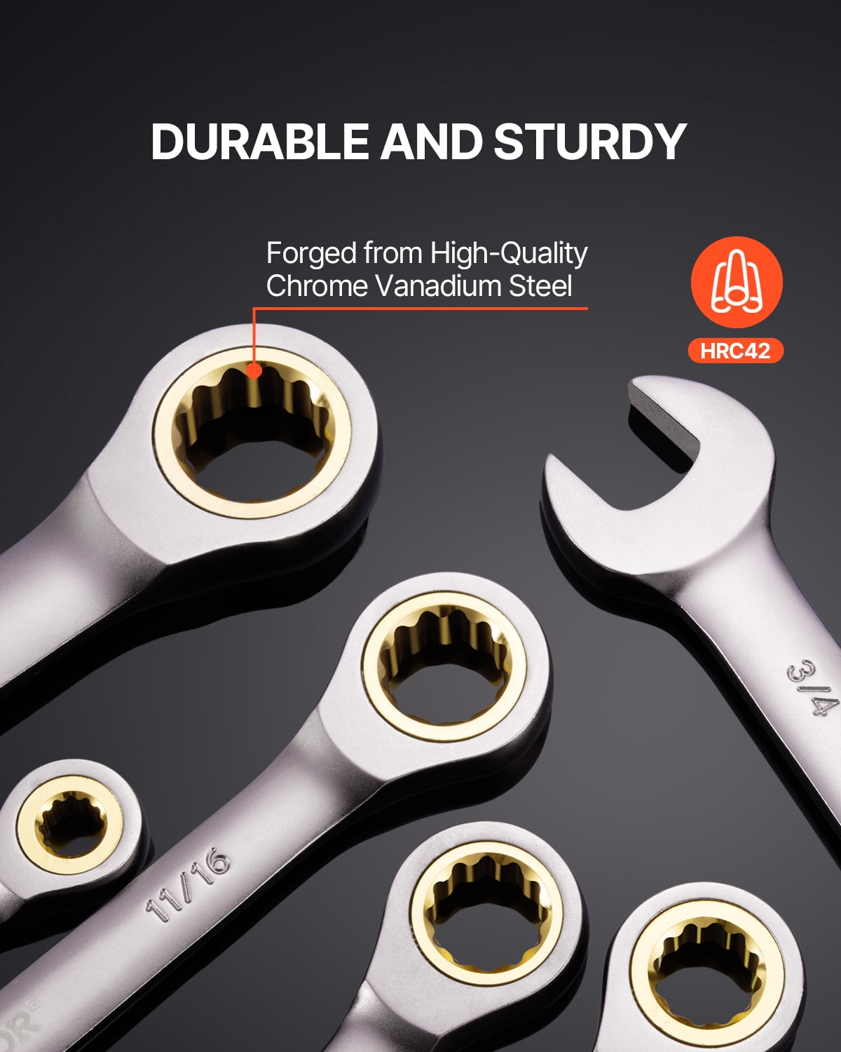VEVOR Combination Wrench Set, 24-Piece Ratcheting Wrench Set with Organizer Rack, Cr-V Steel Wrench Set SAE 1/4" to 7/8", Metric 8 mm to 19 mm, Ideal for General Household, Auto Repairs, Emergency