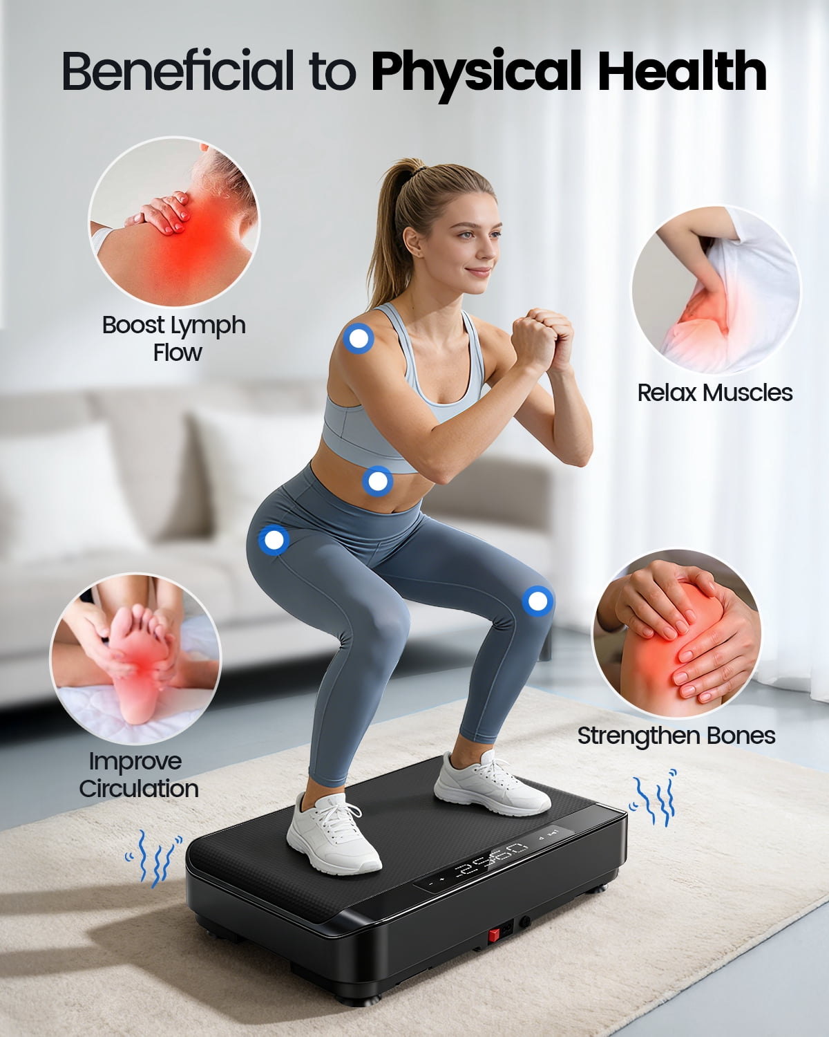 Vibration Plate Machine for Home Fitness & Whole Body Workout, Vibrating Plate for Lymphatic Drainage, 440 Lbs Exercise Machine, Vibration Fitness Platform with Remote Control, Black