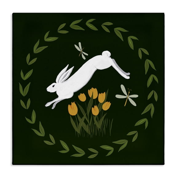 Stupell Industries Bunny Hopping in Wreath Animals Painting Wrapped Canvas Art Print Wall Art, 17 x 17