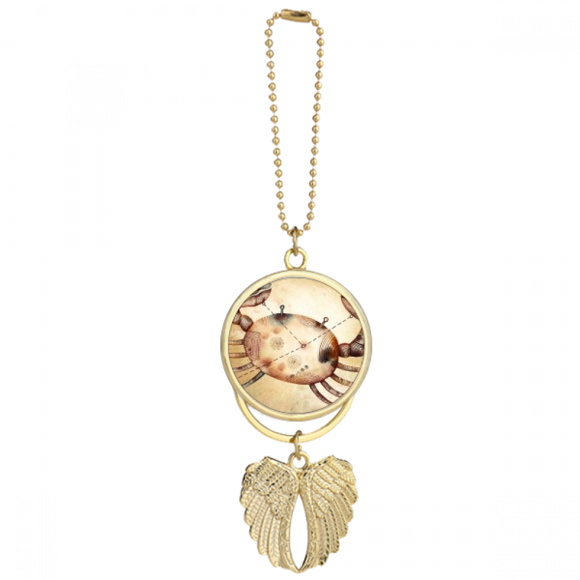 June July Cancer Constellation Zodiac Car Keychain Angel Wing Pendant