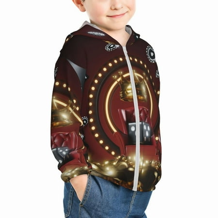 

Uemuo Casino King And Playing Cards Pattern Rash Guard for Boys Girls Long Sleeve Swim Shirts UPF 50+ UV Sun Protection Hooded Fishing Shirt with Pocket for Kid-18 Months
