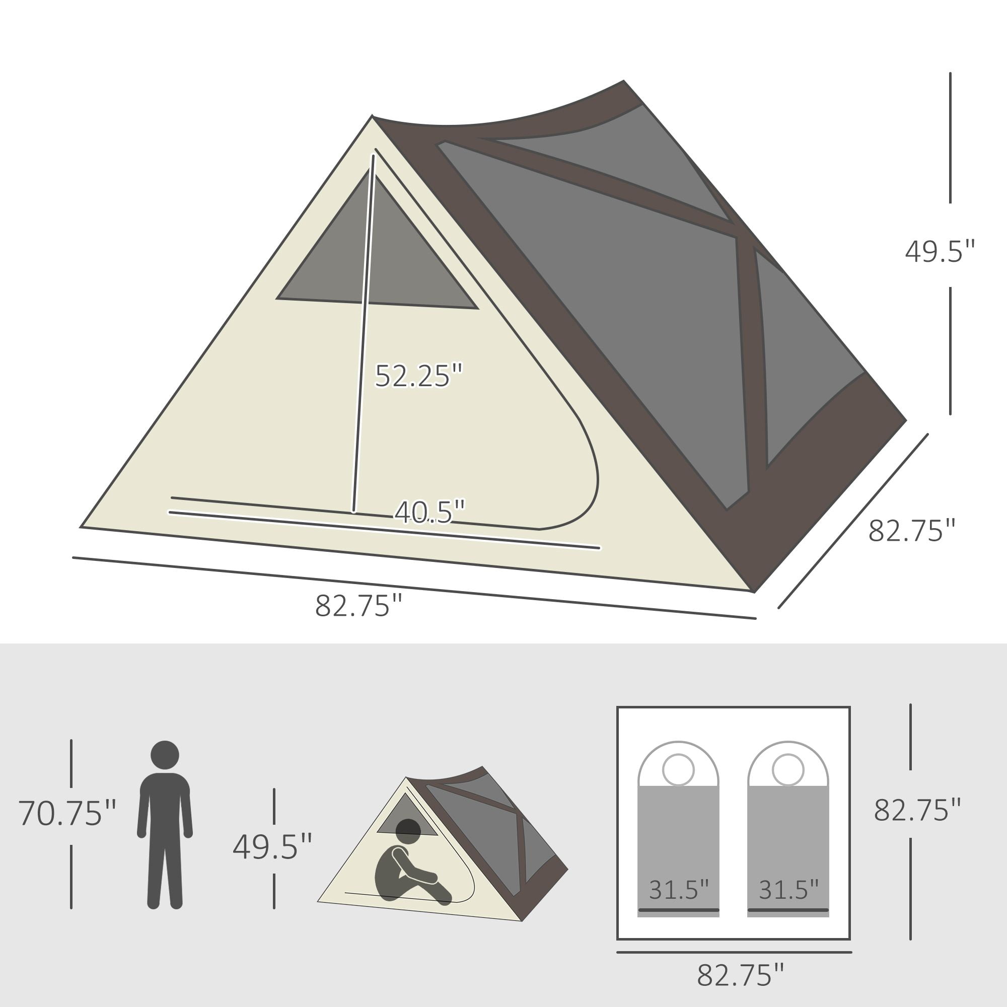 2-3 People Camping Tent with Easy Setup & Ventilation Windows Travel Bag Included