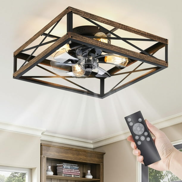 Ventilador de techo LEDIARY con luz remota rústica cuadrada de 20 pulgadas
