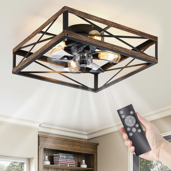 Ventilador de techo LEDIARY con luz remota rústica cuadrada de 20 pulgadas
