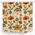 thumbnail image 3 of Boho Mushroom Shower Curtain Retro Yellow Orange Flower Floral Funny Cute Bohemian Rustic Bathroom Decor Waterproof Fabric 72Lx72W Inch with Hooks, 3 of 6