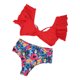thumbnail image 4 of Traje de baño de bikini para mujer con estampado de flores, correas anchas, corte bajo, traje de baño de 2 piezas para verano, rojo M, 4 of 5
