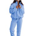 thumbnail image 2 of YUGYXL Womens Sweatsuit 2 Piece Outfits Fall Winter Fleece Half Zip Sweatshirts and Sweatpants Joggers Set Sky Blue S, 2 of 8