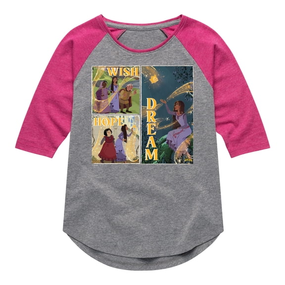 Disney Wish - Wish Hope Dream Grid - Toddler & Youth Girls Raglan Graphic T-Shirt