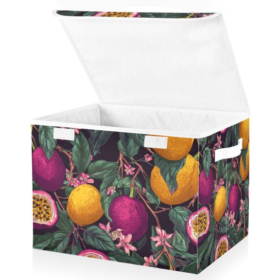 Foldable Fabric Storage Bin With Handle Collapsible Basket Box Storage With Lid Organizer Passion Fruit Vector