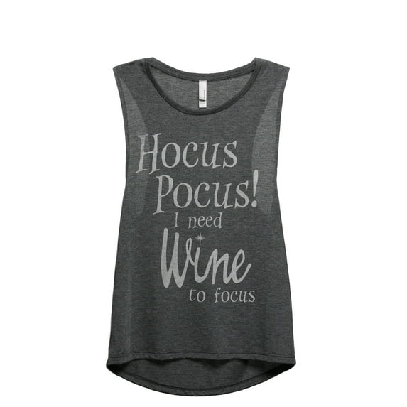 Hocus Pocus I Need Wine To Focus Women's Fashion Sleeveless Muscle Workout Yoga Tank Top Charcoal Grey Small