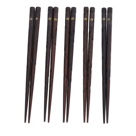 Wooden Chopsticks, Golden Printed Flowers Dishwasher Safe Japanese Style Chopsticks 5 Pair Nonslip Design for Family Friends Parties