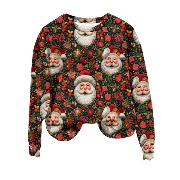 Birdeem Women's Casual Long Sleeve Sweatshirt Crewneck Vacation Christmas Printing Cute Loose Tops