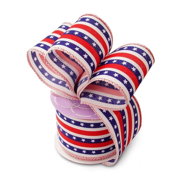 Stars & Stripes Patriotic Ribbon - 2 1/2" x 10 Yards, Wired Ribbon, 4th of July, America 250, Summer, Wreath, USA, Red White Blue Bows, Summer, Rally, Election, Vintage Americana, Veterans Day. 1776