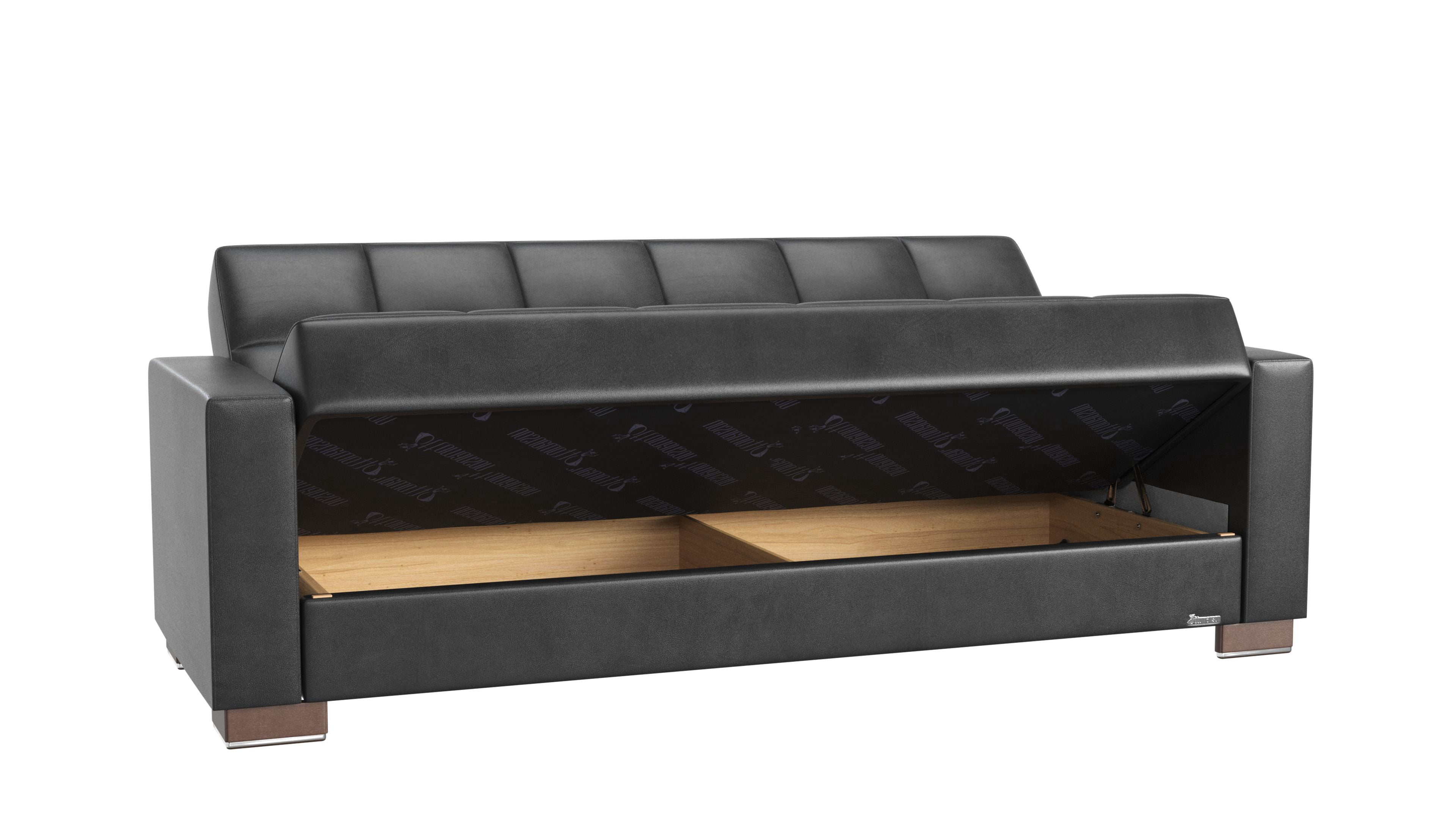 Ottomanson Origins Convertible Sofa Bed with Storage 74", Black Leatherette