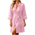 thumbnail image 3 of AnuYalue Bathrobe for Women Trendy V Neck Soft Nightgown 3/4 Sleeve Sleepwear Quick Dry Robes Home Wear, 3 of 8