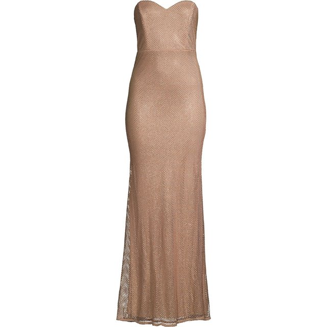 DONNA KARAN NEW YORK Womens Fishnet Embellished Maxi Dress, medbrown, 2
