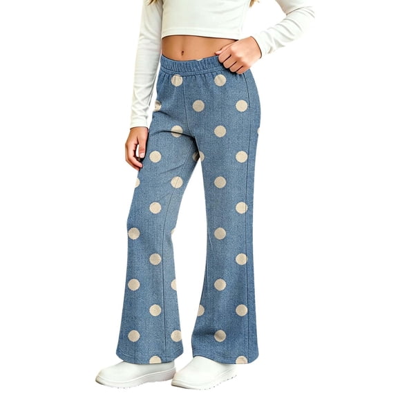 Landzoo Toddler Girls Denim Pants Polka Dot Flared Leg Jeans High Waisted Fall Casual Girls Trousers