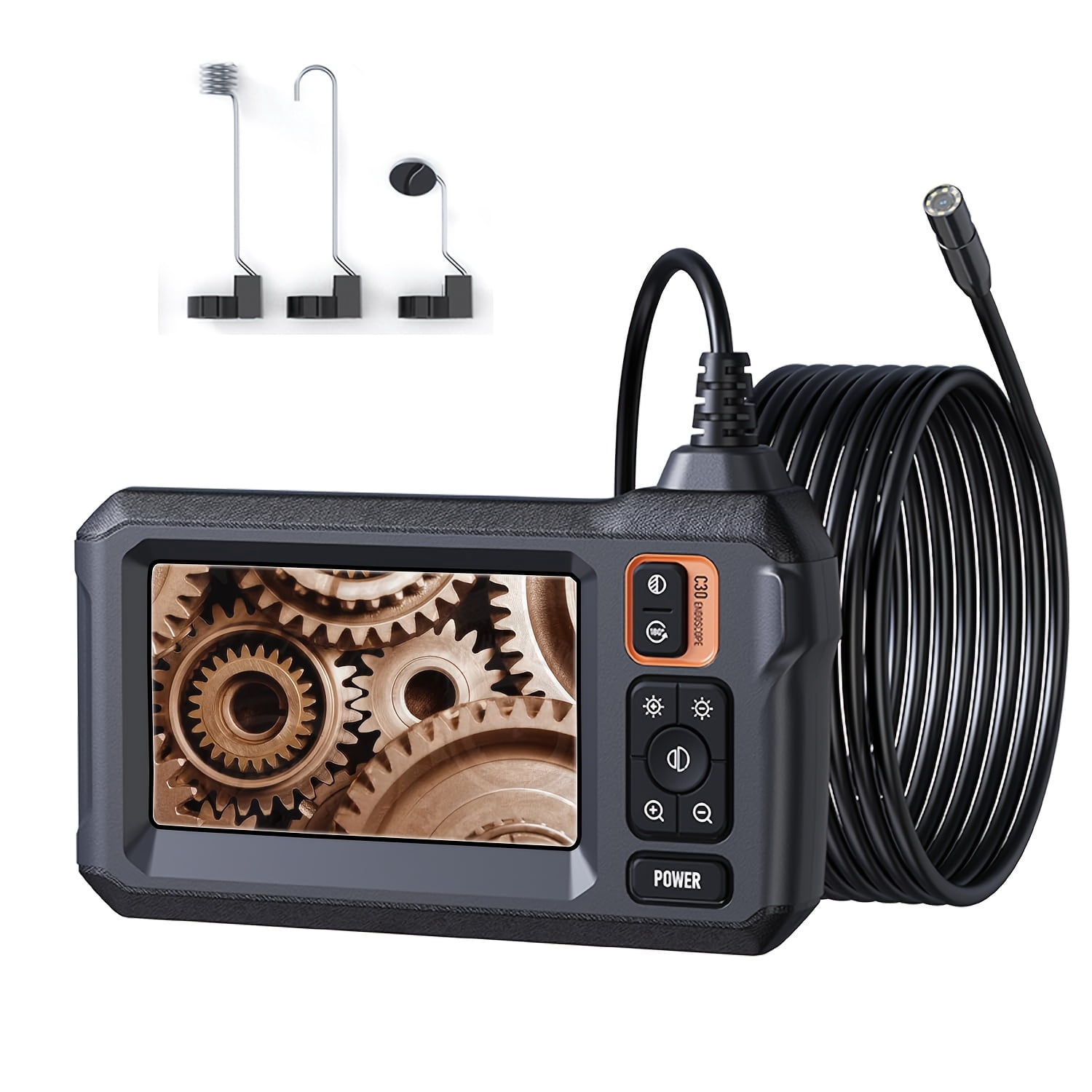 Endoscope Camera with Light, Inspection Borescope Camera with 4.3" IPS Screen, 1920P HD with 8 LED Lights, 15FT Semi-Rigid Cord Bore Scope, IP67 Endoscope for Sewer, Dual Lens(Orange)