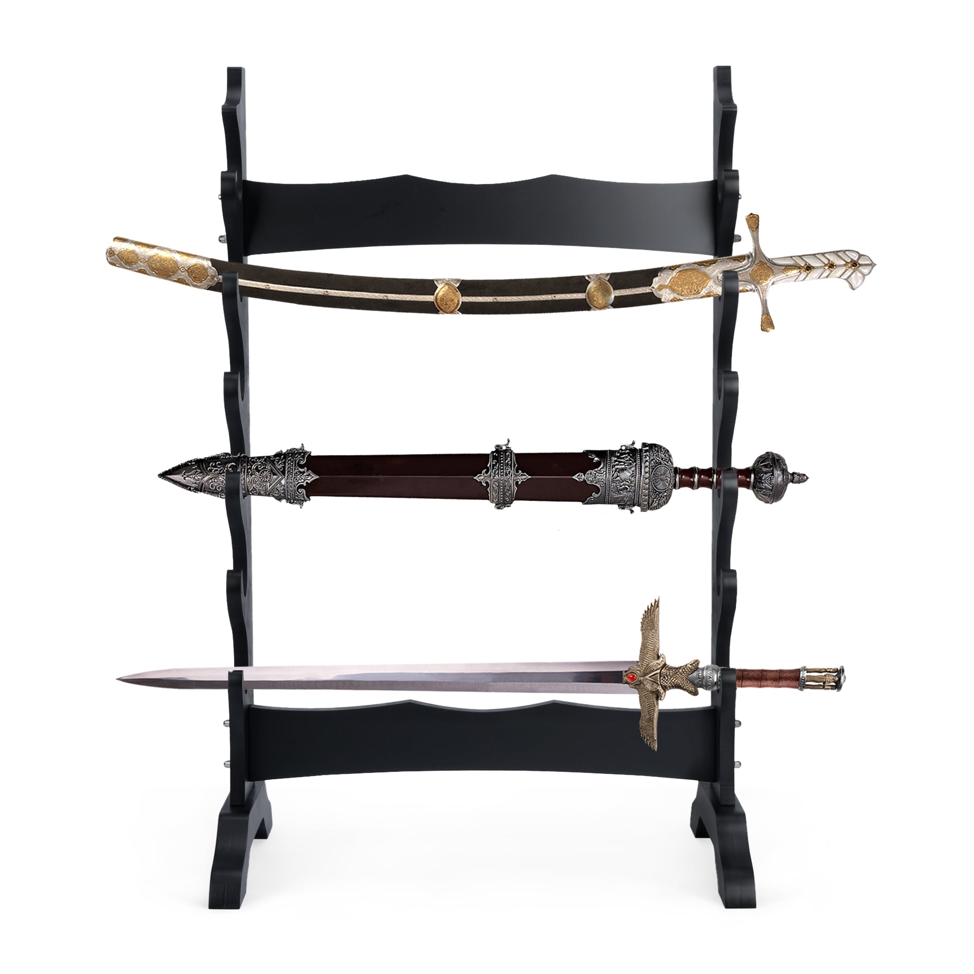 3 Tier Black Wooden Katana Stand Samurai Sword Display Rack 3-Tier ...