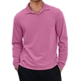 thumbnail image 2 of WTOBBY Men's Retro Style Small V-Neck Long Sleeve Top with Solid Color, Retro Casual Shirt for Comfortable and Timeless Everyday Look,Pink L, 2 of 6