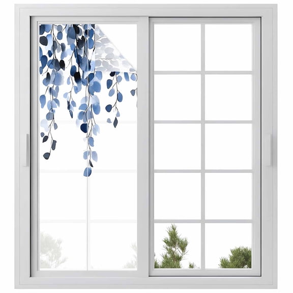 Blue Eucalyptus Leaves Privacy Window Film, Decorative Frosted Glass Window Film, Weeping Spring Botanical Summer Reusable Peel and Stick Static Cling for Home Bathroom Office Glass Door 29.5"x78.7"