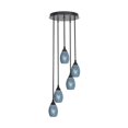 thumbnail image 1 of Empire 5 Light Cluster Pendalier Finition Noir Mat avec Verre Turquoise Fusion 5 Pouces, 1 of 1