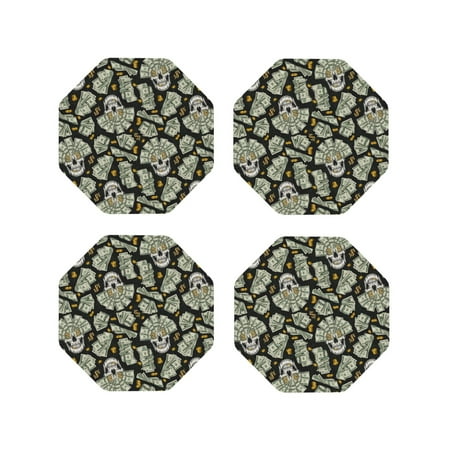 

Tideii Skull with Dollar for Leather Coasters 4 Pieces Anti-fouling and Anti-scalding Decorative Coasters Suitable for Restaurants Kitchens Coffee Shops-Octagon